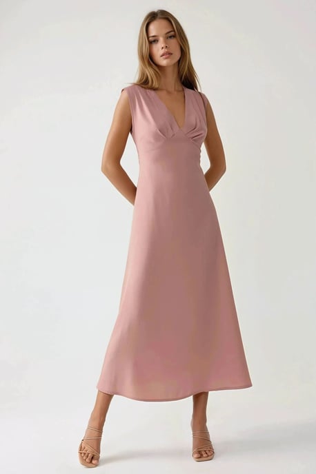 V-Ausschnitt Soft-Touch Midi-Kleid - Image 1