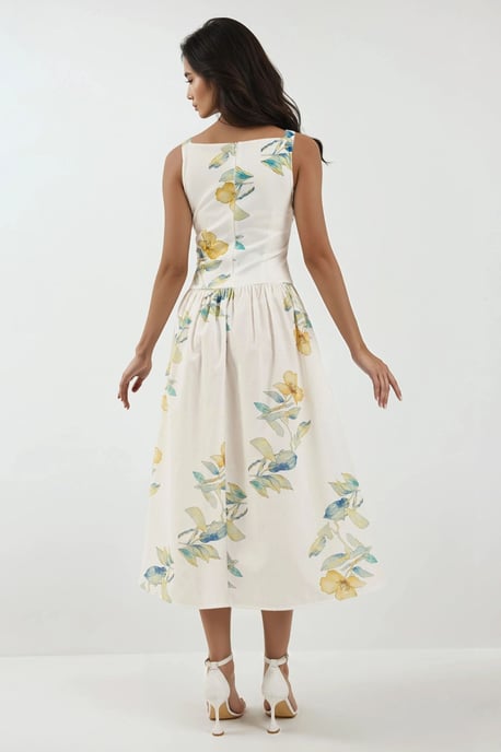 Bootcut-Ausschnitt bedrucktes Midi-Kleid - Image 3