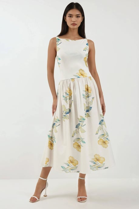 Bootcut-Ausschnitt bedrucktes Midi-Kleid - Image 5