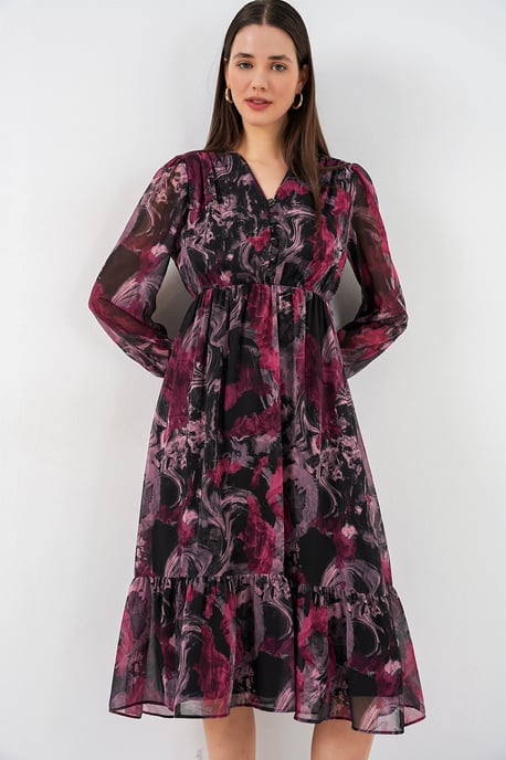V-Ausschnitt Midi-Kleid mit Knopfverschluss - Image 2