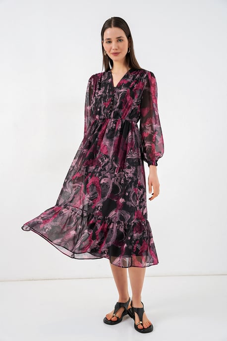V-Ausschnitt Midi-Kleid mit Knopfverschluss - Image 3