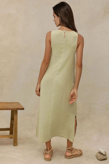 Strukturierter Baumwoll-Midi-Strandkleid mit Schlitz - Image 2