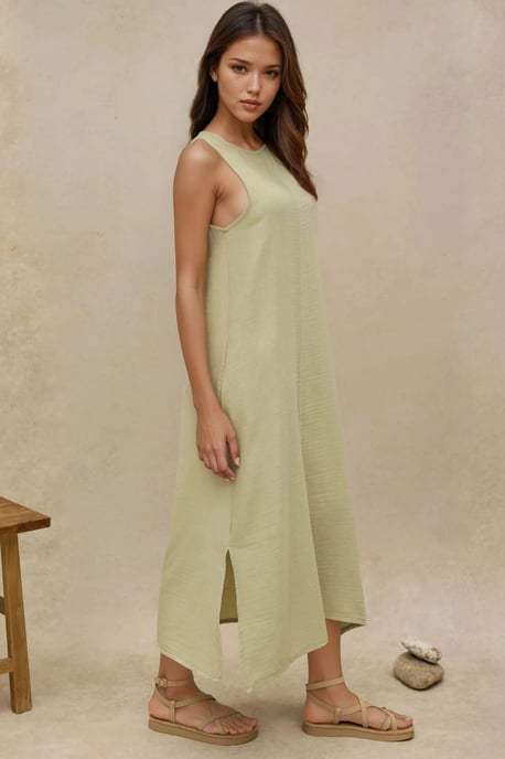 Strukturierter Baumwoll-Midi-Strandkleid mit Schlitz - Image 3