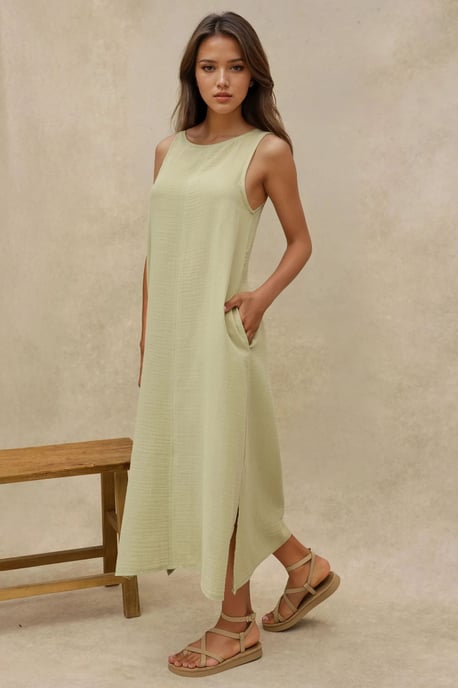 Strukturierter Baumwoll-Midi-Strandkleid mit Schlitz - Image 6