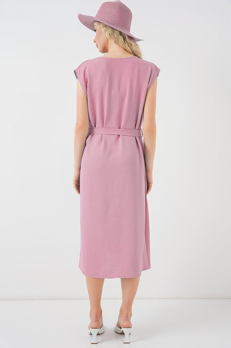 Strukturiertes V-Ausschnitt-Midikleid mit Knopfverschluss - Image 6