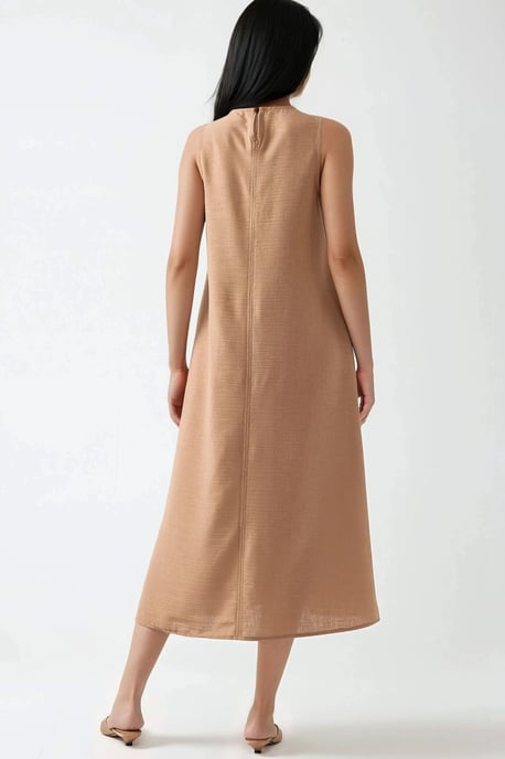 Leinen-Optik Ärmelloses Rundhals-Midi-Kleid - Image 4