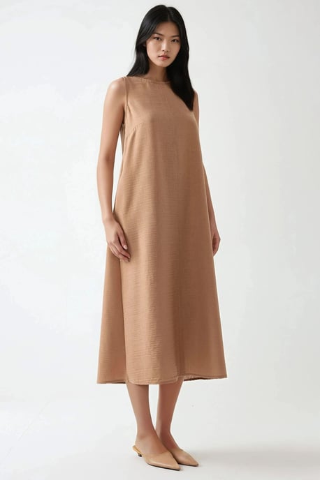 Leinen-Optik Ärmelloses Rundhals-Midi-Kleid - Image 5