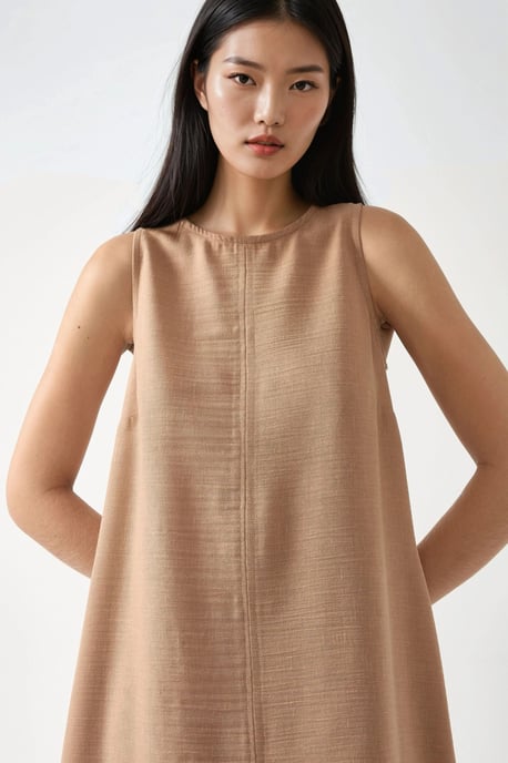 Leinen-Optik Ärmelloses Rundhals-Midi-Kleid - Image 6