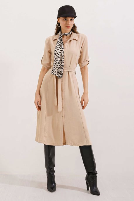 Strukturiertes Midikleid mit Schleife - Image 2