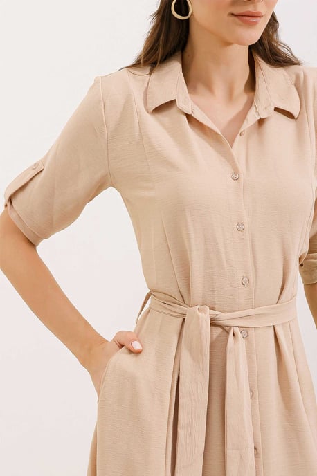 Strukturiertes Midikleid mit Schleife - Image 3