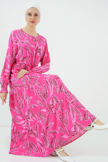 Blätterdruck Langarm Schichten-Maxikleid - Image 2