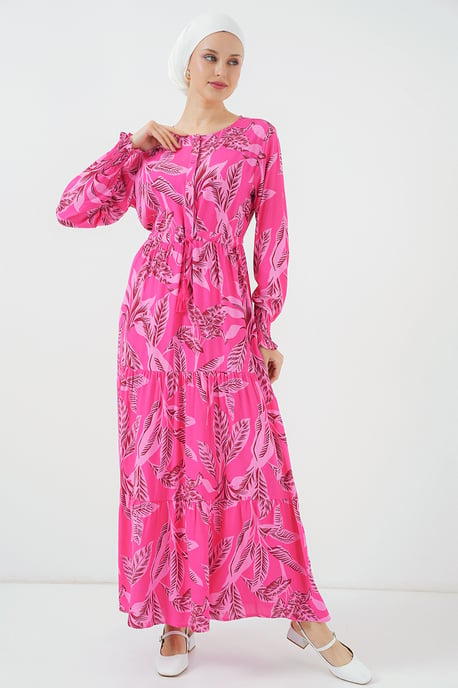 Blätterdruck Langarm Schichten-Maxikleid - Image 3