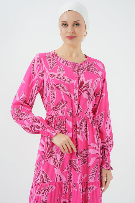 Blätterdruck Langarm Schichten-Maxikleid - Image 4