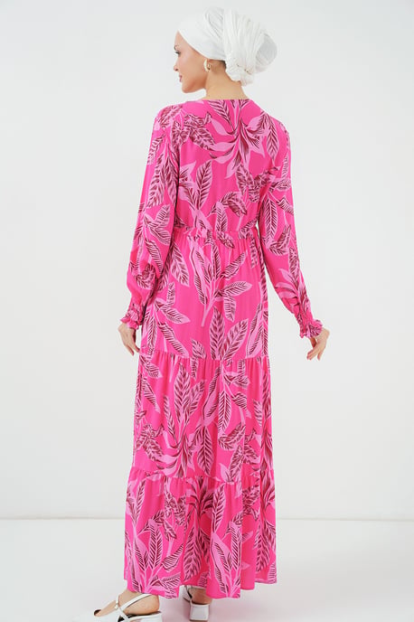 Blätterdruck Langarm Schichten-Maxikleid - Image 6