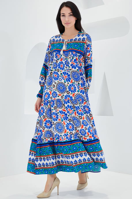 Gemustertes Maxidress mit Bindungsdetail - Image 1