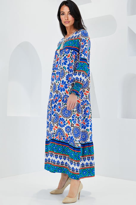Gemustertes Maxidress mit Bindungsdetail - Image 3