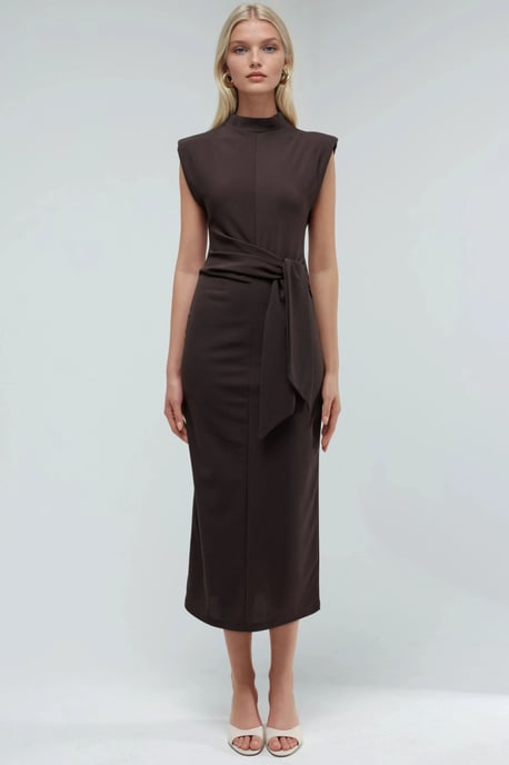 Kragen-Midi-Kleid mit aufwendiger Bindung - Image 3