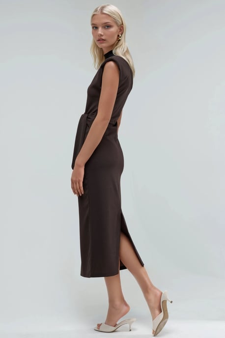 Kragen-Midi-Kleid mit aufwendiger Bindung - Image 4
