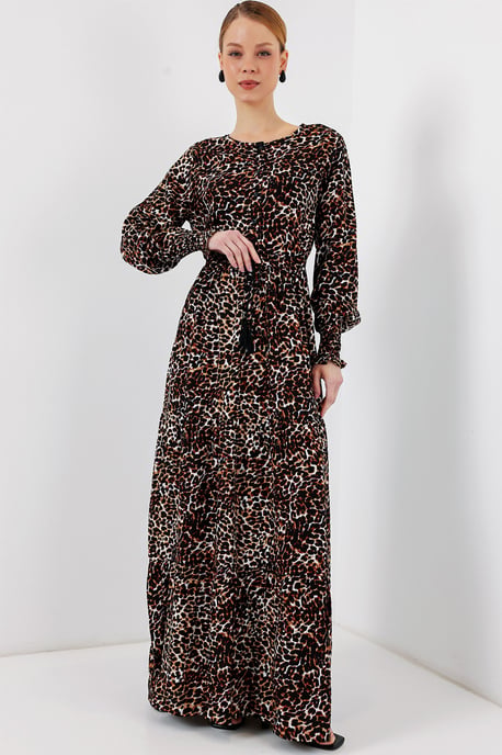Blätterdruck Langarm Stufenmaxikleid - Image 5