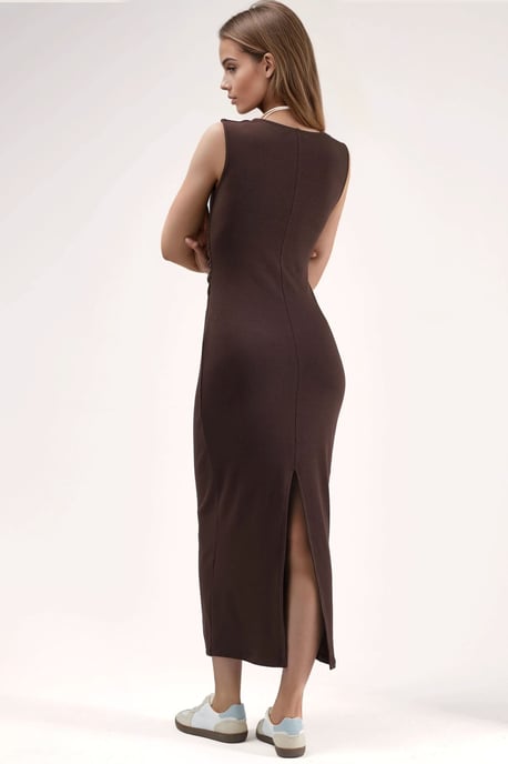 Eckiger Kragen Bodycon Midikleid mit Schlitz - Image 3