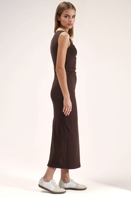 Eckiger Kragen Bodycon Midikleid mit Schlitz - Image 4