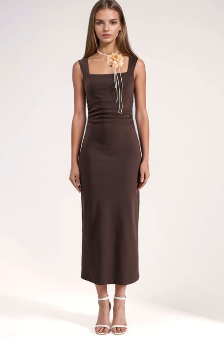 Eckiger Kragen Bodycon Midikleid mit Schlitz - Image 6