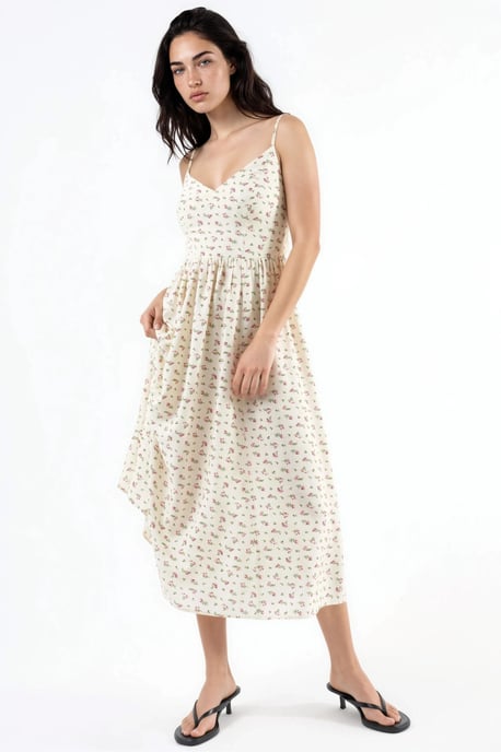 Blumenmuster Midi Kleid mit Trägern - Image 1