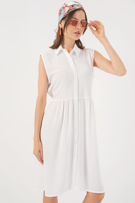 Ärmelloses Midi-Kleid mit Knopfleiste und Hemdkragen - Image 3