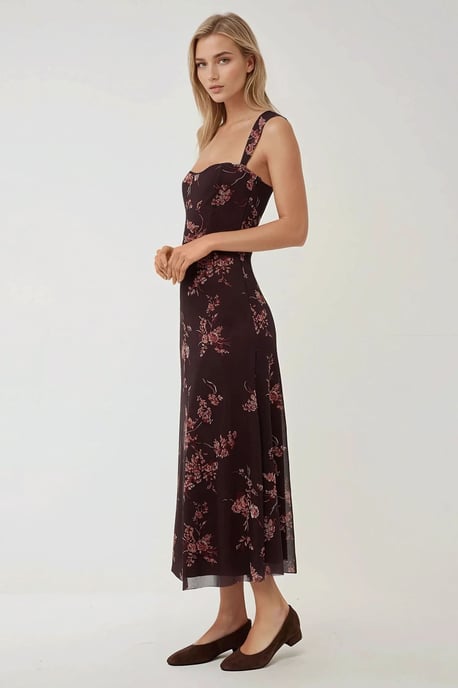 Muster Maxi-Kleid mit Herzkragen - Image 4
