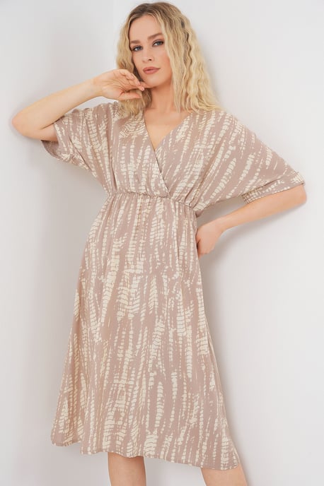 V-Ausschnitt Midi-Kleid mit Kordelzug - Image 1