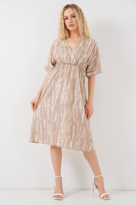 V-Ausschnitt Midi-Kleid mit Kordelzug - Image 2