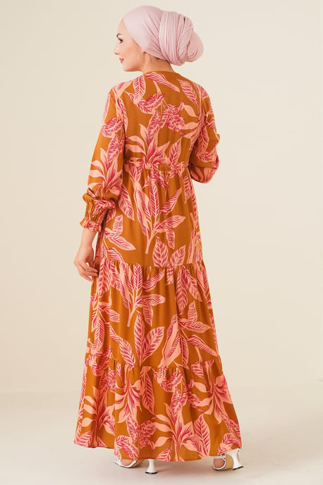 Blattmuster Langarm Stufen-Maxi-Kleid - Image 5