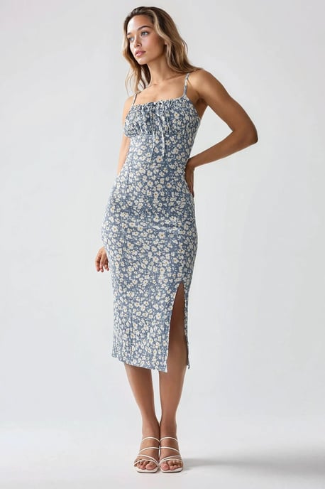 Allover Blumenmuster Bodycon Midi Kleid mit Schlitz - Image 5