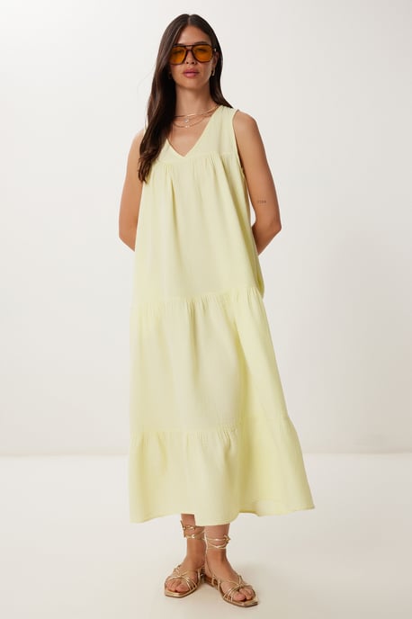 Rüschenshirt Midi Kleid mit V-Ausschnitt - Image 1