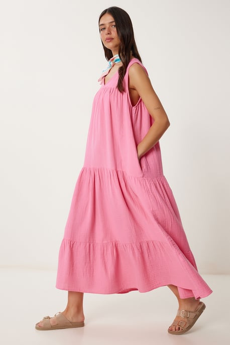 Rüschen V-Ausschnitt Midi-Kleid - Image 2