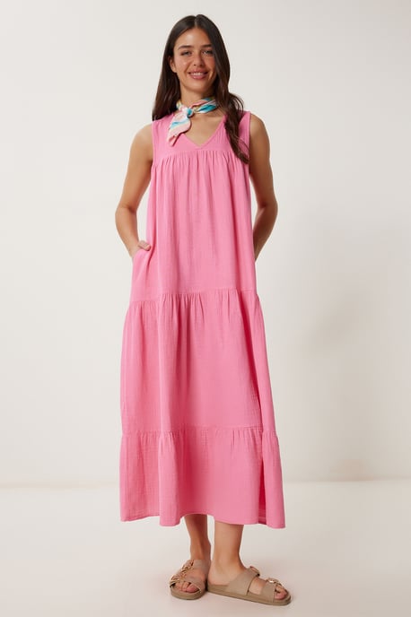 Rüschen V-Ausschnitt Midi-Kleid - Image 3