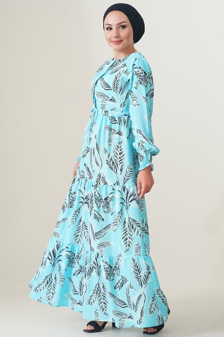 Blätterdruck Langarm Schichten-Maxikleid - Image 2
