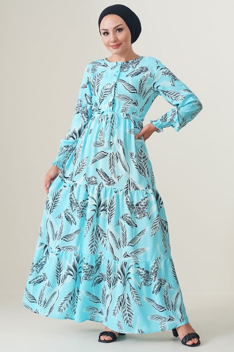 Blätterdruck Langarm Schichten-Maxikleid - Image 3