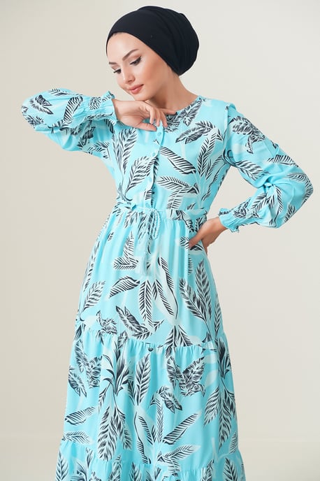 Blätterdruck Langarm Schichten-Maxikleid - Image 4