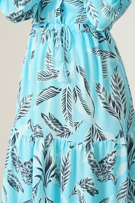 Blätterdruck Langarm Schichten-Maxikleid - Image 5