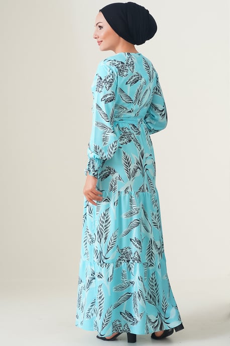 Blätterdruck Langarm Schichten-Maxikleid - Image 6