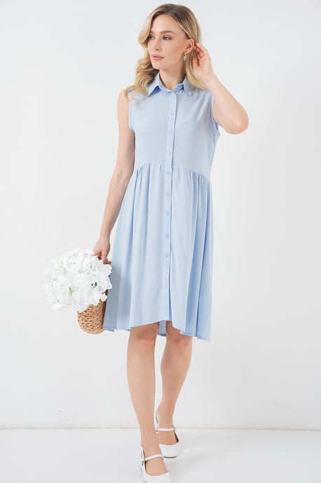 Ärmelloses Midi-Kleid mit Knopfleiste und Hemdkragen - Image 2