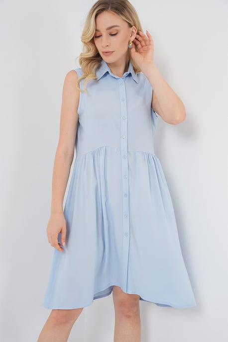 Ärmelloses Midi-Kleid mit Knopfleiste und Hemdkragen - Image 4