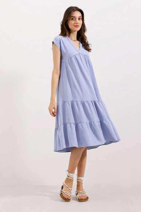 Rüschen V-Ausschnitt Midi-Kleid - Image 2