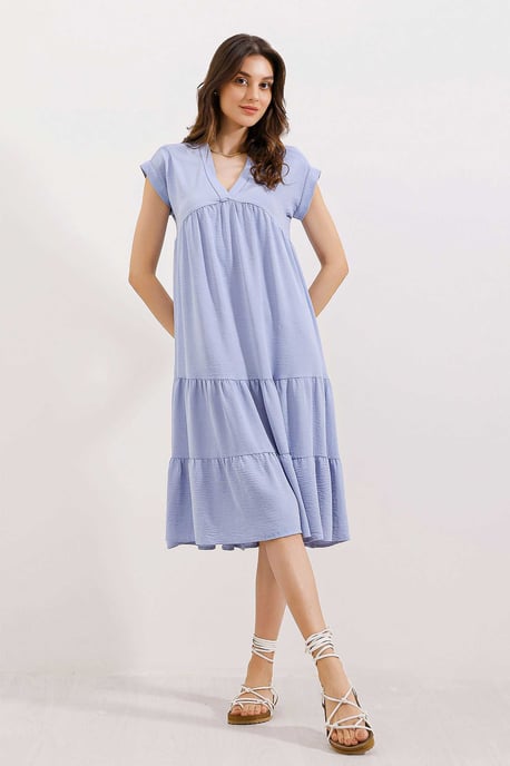 Rüschen V-Ausschnitt Midi-Kleid - Image 3