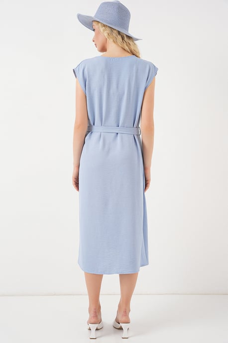 Strukturiertes V-Ausschnitt-Midikleid mit Knopfverschluss - Image 6