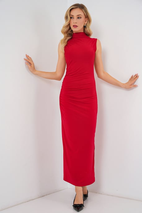 Big Dart Tailliertes Midi-Rolli-Kleid - Rot - Image 4