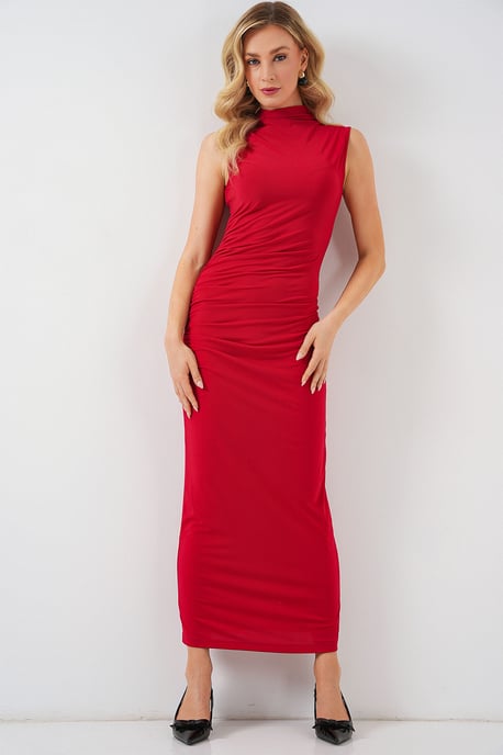 Big Dart Tailliertes Midi-Rolli-Kleid - Rot - Image 5