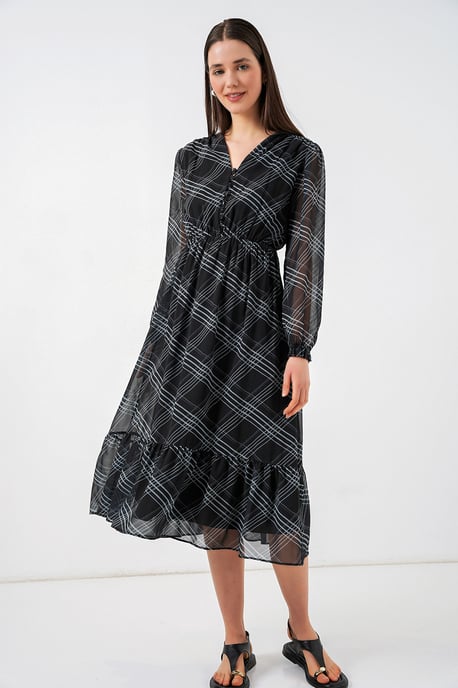 V-Ausschnitt Midi-Kleid mit Knopfverschluss - Image 1