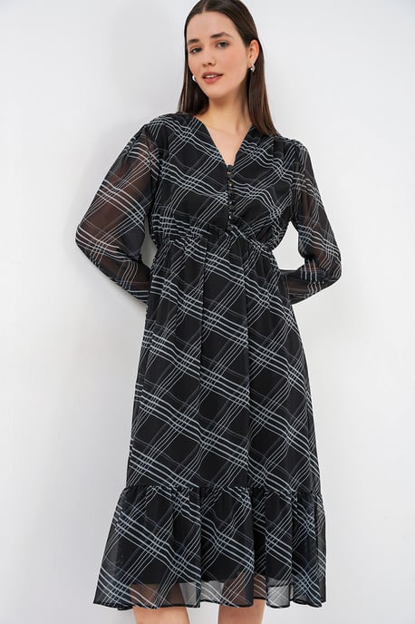 V-Ausschnitt Midi-Kleid mit Knopfverschluss - Image 2